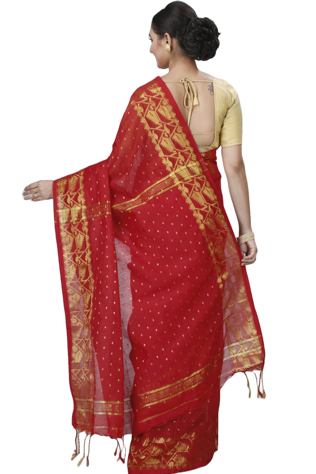 Red Blended Cotton Temo Hand Loom Saree (1267)